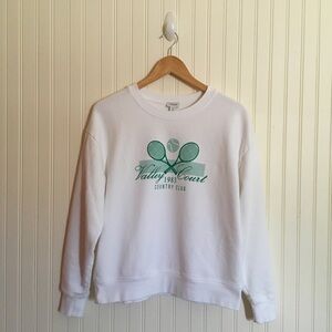 J. Crew Factory white green tennis sweatshirt relaxed fit size XS EUC